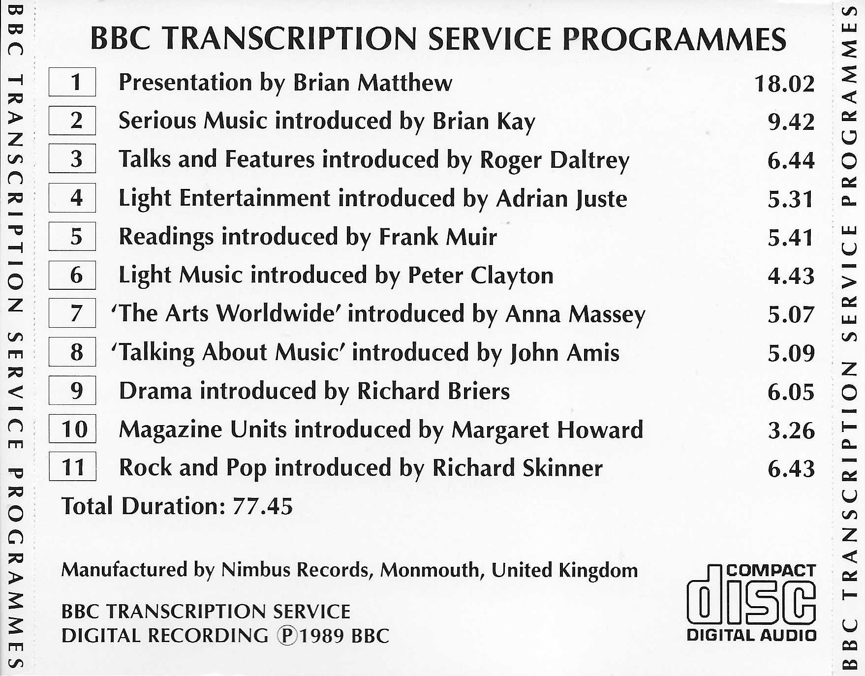 Picture of TCD 0001 BBC Transcription Programmes by artist Various from the BBC records and Tapes library